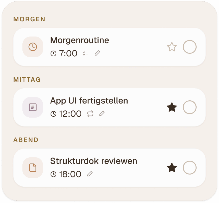 Tasks sorted by part of the day