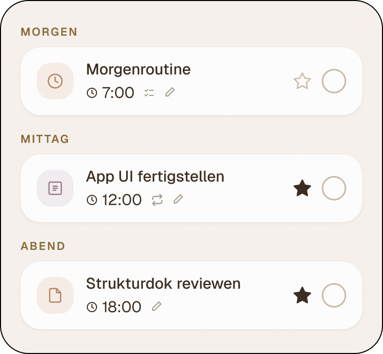 Tasks sorted by part of the day